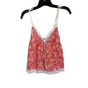 Amourette Y2K Pink Paisley Floral Printed Babydoll Tank with Lace Trim Size XS
